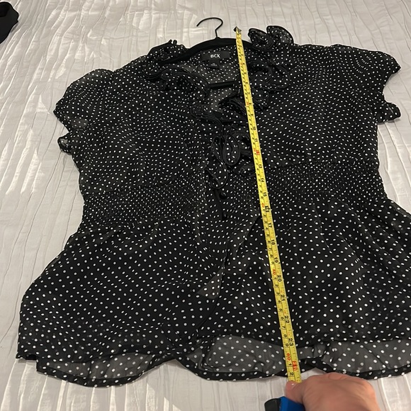 BCX polka dots black white ruffle blouse short sleeves with tank top. Like new - Picture 6 of 8